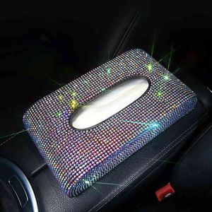 Rhinestone Diamond Crystal Auto Luxury Holder Block-Typ Vävnadslåda Bil Styling Diamante Bling Cover Kvinnor