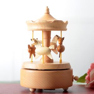 Decorative Objects & Figurines Carousel Solid Beech Wood Music Box Wooden Christmas Gifts Craft City Of Sky European Nordic Home Decoration