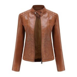 Jaquetas de couro das mulheres e casacos primavera Outono manga longa moda básica casacos de motocicleta feminino streetwear outwear casual 211011