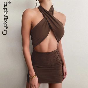 Криптографическая мода Criss Halter Cut-Out Bandage Sexy Mini DryCon Cluched Club Party Club Club Club Bodycon