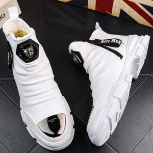 New small white shoes men's cowhide board shoes plus velvet warm side zipper trend leisure sports shoes large size casual shoes A2