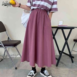 Coreano estilo casual maciço maxi saias femininas plus size solta mulher saias A-linha branco cintura alta saia longa fêmea Falda 13228 210518