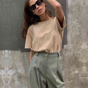 Grundlegende Baumwolle T-shirt Frauen Sommer Übergroßen Solide Tees 7 Farbe Casual Lose T-shirt Koreanische O Hals Weibliche Tops 210518