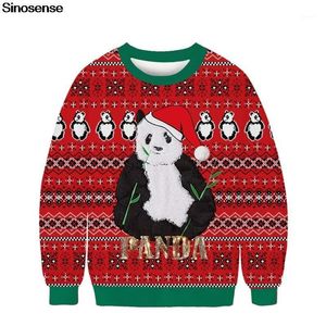 Maglioni da uomo Uomo Donna Autunno Inverno Girocollo Manica lunga Maglioni natalizi Top 3D Divertente Panda Stampato Felpa per feste di Natale carina