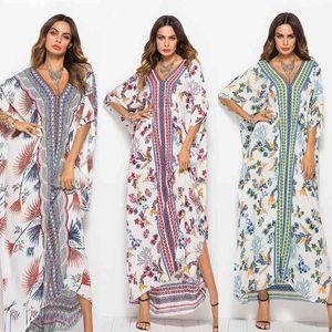 Vintage Chiffon Maxi Dress Bat Sleeve Casual Retro Elegant Kvinnor Evening Party Lång Klänning Robe Vestidos 210422