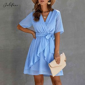 Casual Women Summer Dress Ruffle Bow Lacing-up Black Sundresses Monterad Everyday Mini Kort Kläder Hög midja Röd Gul 210415