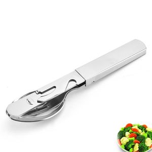4-in-1 Portable Stainless Steel Camping Spoon, Fork, Knife and Can/Bottle Opener, Military Camping Utensils 211108