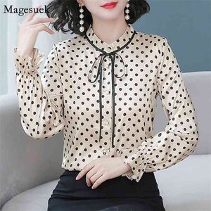 Herbst Plus Größe Langarm Chiffon Bluse Frauen Polka Dot Cardigan Shirts Blusen Feste Beiläufige s Tops 10884 210512