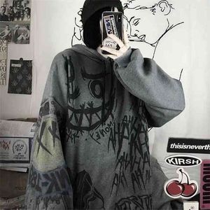 Fernan goth moletom mulheres grunge japão estilo anime hip hop hoodie enorme punk feminino tops manga comprida gothic alt roupas 210909