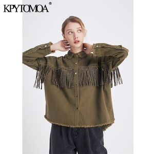 Vintage Stylowe Fringe Zroszony Luźna Kurtka Dżień Płaszcz Kobiety Moda Z Długim Rękawem Frayed Wykończenia Panie Outerwear Chaqueta Mujer 211014