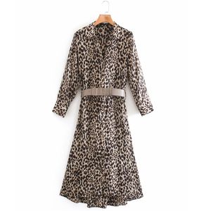 Donne Summer Leopard Stampa abbigliamento vintage Vintage a v-collo a maniche lunghe teatro satinata femmina eleganti camicie da strada abiti Vestidos 210513