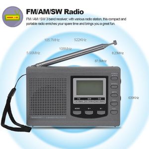 Mini HRD FM AM SW Radio Multiband Digital Stereo Portable Receiver Earphone Time Display Väckarklocka Roterbar antenn