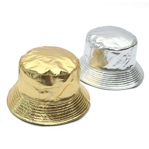 Slivo oro Shiny Shiny Metallic Buckethat Fishman Cappellino Cappelli da pesca da donna Cappelli da ballo da festa da uomo