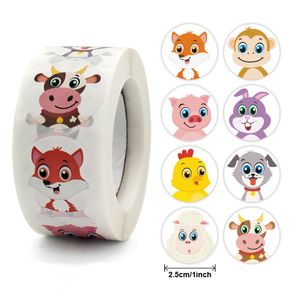 500pcs/roll 1inch Cartoon Animal Children Sticker Label Thank You Cute Toy Game Sticker DIY Gift Sealing Decoration Supp