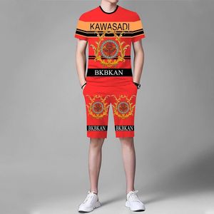 Mens Colorblock Tracksuits Summer Sport Ternos Casual Manga Curta Tshirts Soltos Shorts Homme 2pcs conjuntos de roupas