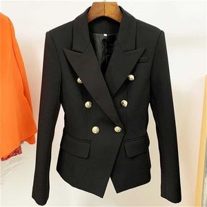 TOP QUALITY Blazer Women Slim Black Blazer Jacket Female Double Breasted Metal Lion Buttons Blazer Pink Coat Size 211112