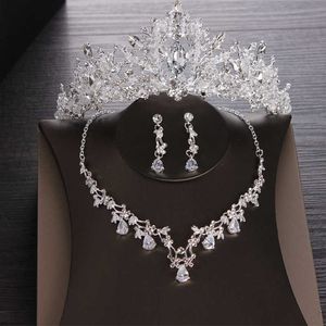 Conjuntos de jóias de cristal de coração de luxo casamento casamento cúbico zircão coroa tiaras brinco gargantilha colar conjunto africano jóias conjunto H1022