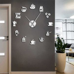 DIY Modern design väggklocka 3d kaffekopp form akryl hem klockor för kök middag rum dekor spegel tyst horologi s sh190924