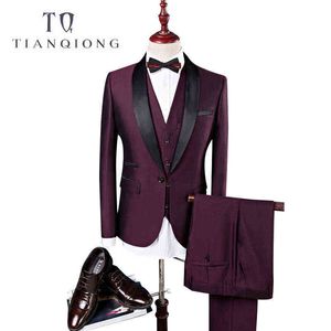 Tian Qiong män kostym bröllop kostymer för män sjal krage 3 stycken smal passform burgundy kostym mens royal blue smuxedo (jacka + väst + byxor) x0909