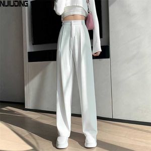 Casual High Waist Loose Wide Leg Pants for Women Spring Autumn Female Floor-Length White Suits Ladies Long Trousers 211115