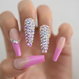 False Nails Coffin Ballerina Press On Full Cover Bling Stones Artificial Jewel Nail Art Faux Ongles Tips With Designs Rhinestone