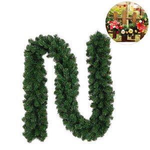 Dekorativa Blommor Kransar PVC Juldekorationer Ornament Xmas Tree Garland Rattan Home Wall Pine Hängande Grön Konstgjord krans Fir