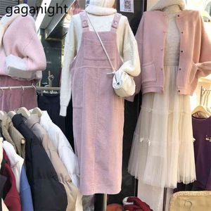 Koreansk stil ärmlös lös elegant raka klänningar Solida söta tjejer Alla matchande bandklänningfickor Kontorskontor 210601