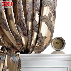 Luxury Curtain For Living Room Peacock Feather Blinds Jacquard Drapes For Bedroom Chinese Window Shading High Shading Panels 211203