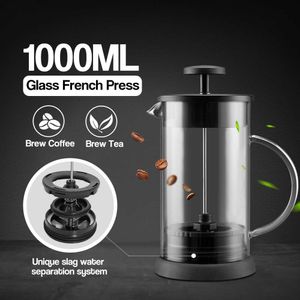 Боросиликат из нержавеющей стали Borosilicate French PresicCoffee Pot, Coffee Maker, чайный горшок 1000 мл прецизионный шлак для воды 210607