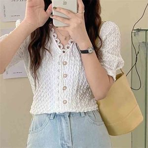 Summer Retro Prom Loose Vintage Blouses Solid Chic Short Puff Sleeve Sweet Elengant Female Shirts Tops 210525