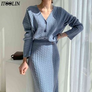 IToolin Kobiety Dzianiny Sweter Spódnica Dwuczęściowe Zestawy Eleganckie Sexy Dzianiny Topy Kobiet Sweter Spódnice Garnitury Office Lady Outfit 211119