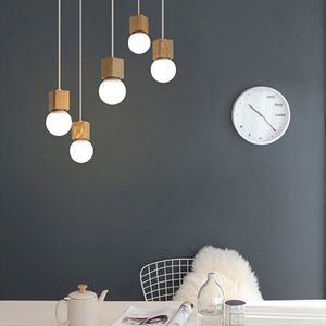 Modern enkelhet LED E27 Wood Pendant Light Home Improvement Lampor Trä dekoration hänge lampa