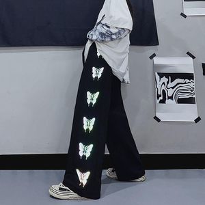 女性のズボンCapris Capris Cyber​​ Y2K蝶の反射弓の女性グランジ妖精のカジュアルなズボンE女の子ワイドレッグジョガー90S Hippie Alt服