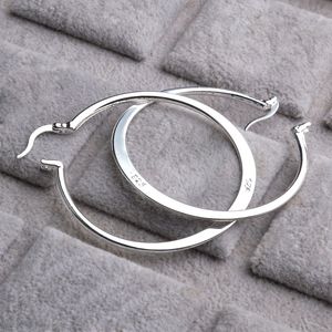 Real Sterling Silver Oval Big Hoop Earrings For Women Flat Thin Round Wedding Jewelry Accessory Punk Brincos Plata Huggie Q2