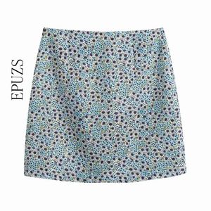 Summer floral print mini skirts womens vintage casual high waist bodycon pencil skirt 210521