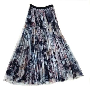 Vår höst kvinnor vintage elastisk midja casual pathwork paneled print blommig över knä lös pläterad kjol 8Y290 210510