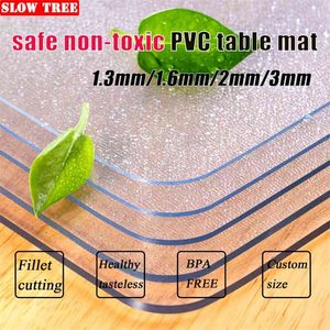 Slow Tree Soft Glass Tablecloth Transparent PVC Cloth Waterproof Cover Oilproof Kitchen Mat Cofee Decor 210724