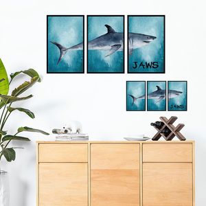 Big White Shark Ramka Potrójny Malarstwo Naklejki Ścienne Muraux 3D Naklejki ścienne Home Decor Living Naklejki Mural 210420