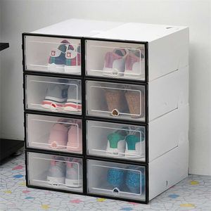 6pcs transparent shoe box thickened dustproof storage can stacked combination cabinet organizer 211112