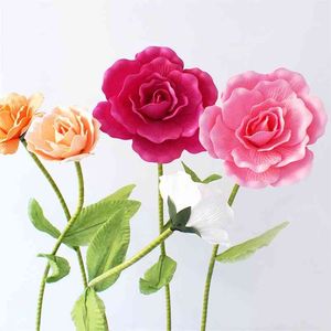 Flor artificial gigante Falsa espuma grande rosa com caules para o fundo do casamento decoração janela exposição do dia dos namorados do palco 210706