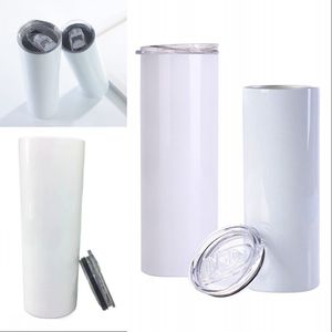 Sublimation Straight Tumbler 20oz 30oz mugs Stainless steel blank white cup with lid straw Cylinder water bottle coffee 874 Z2