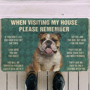 Please Remember Bulldog Dog's House Rules Doormat Plush Tape Indoor Non Slip Door Floor Mats Carpet Decor Porch 220301