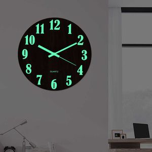 Luminous Wall Clock with Night Light Wooden Silent Clocks DIY Hanging Digital Wall Clocks For Living Room Bedroom Wall Art Decor 210930