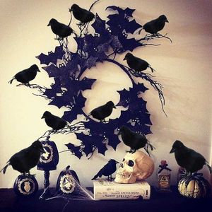 Halloween Black Crow Djur Modell Realistisk Konstgjord Fake Bird Raven Scary Props Halloween Party Home Dekorationer utomhus Q0811