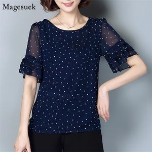 Şifon Bluz Kadınlar Kısa Kollu Polka Dot Artı Boyutu Kadın Gömlek Casual Beyaz Bluzlar Tops Femme Yaz Giyim 4010 210512