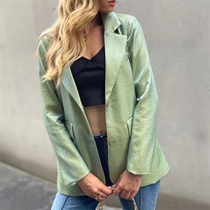 Moda Garnitur Kobieta Blazer Single-Breasted Small Kurtka Dla Kobiet Jesień Zima Zielona Odzież Damska 210508