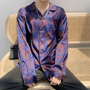 Herrisilks satins hawaiiansk skjorta hawaii tryck långärmad skjorta manlig fransk manschett männ märke mode tröjor m-2xl 210524