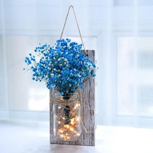 Wall Lamp Wood LED Sky Battery Remote Control Hanging Light Mason Jar Living Room Home Decoration (Not Included Battery)