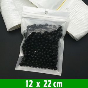 500 sztuk 12 * 22 cm Wyczyść Białe Pearl Plastikowe Poly Opp Packing Torby Zipper Lock Pakiety detaliczne Biżuteria Wyświetlacz żywności Produkt Torba Akcesoria do telefonów komórkowych