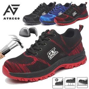 ATREGO MENS'S STEEL TOE Trabalho Sapatos de Segurança Leve Respirável Anti-esmagante Não-Slip Reflexivo Casual Sneaker 220303